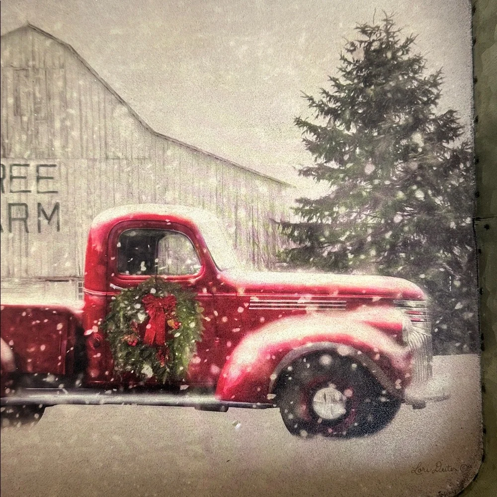 ‘Tree Farm With Truck' Metal Serving Tray with Handles by Lori Deiter, 14” x 11”